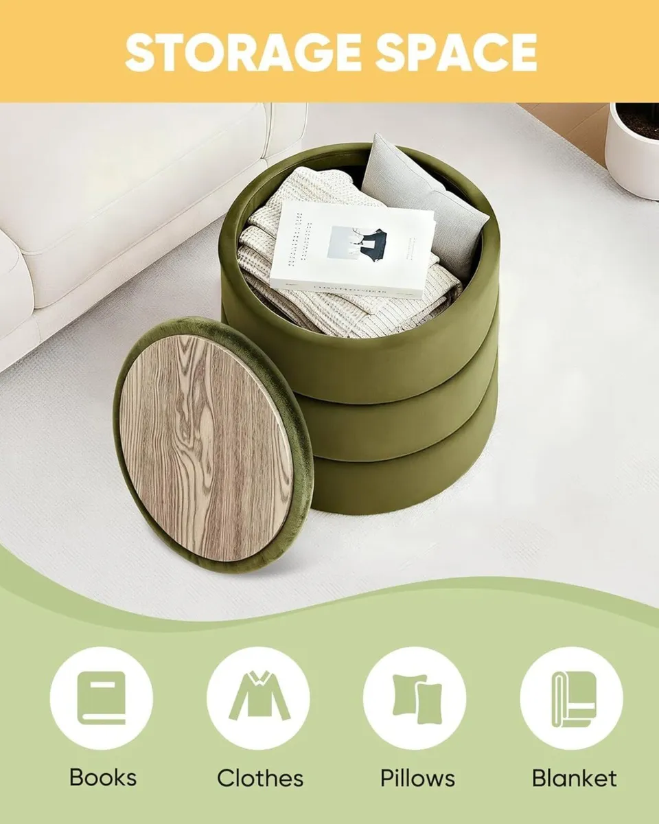 Large Storage Ottoman Round Folding Foot Rest - Image 3