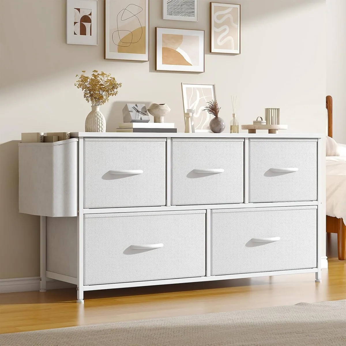 Fabric 5 Drawer Storage Cabinet with Side Pocket - Image 1