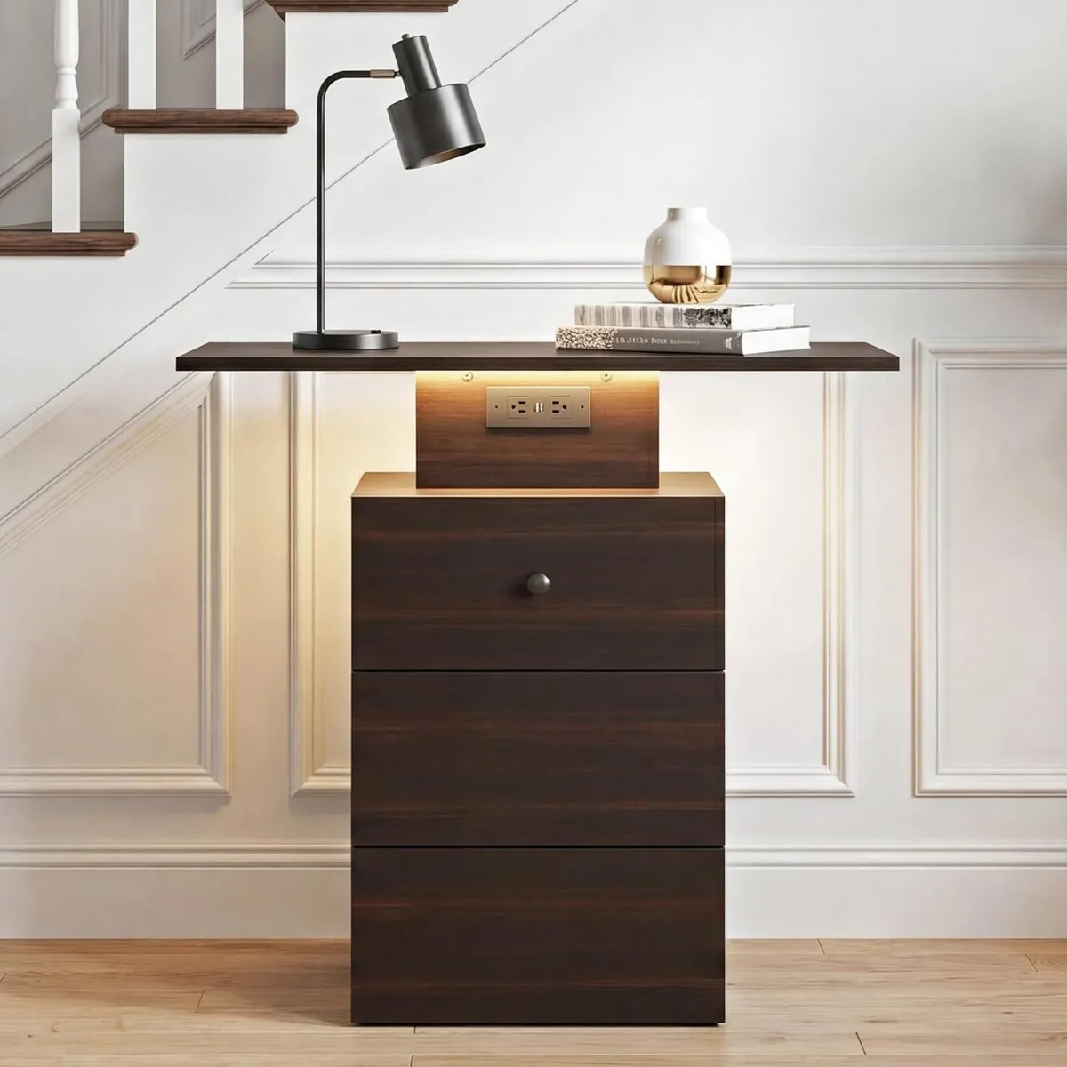 Console Table with Drawers LED Charging Entryway - Image 1