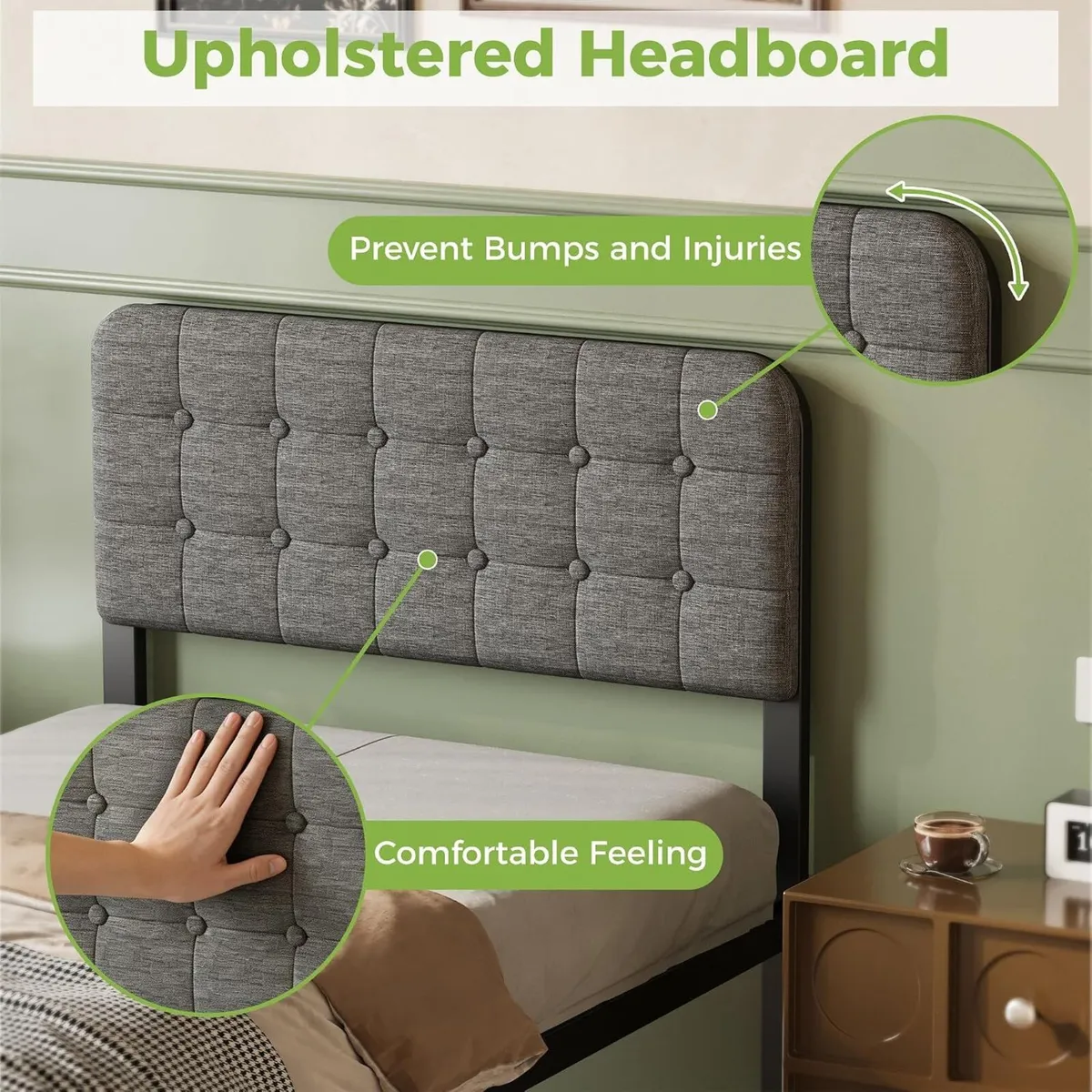6 Bed Frame with Upholstered Headboard - Image 4