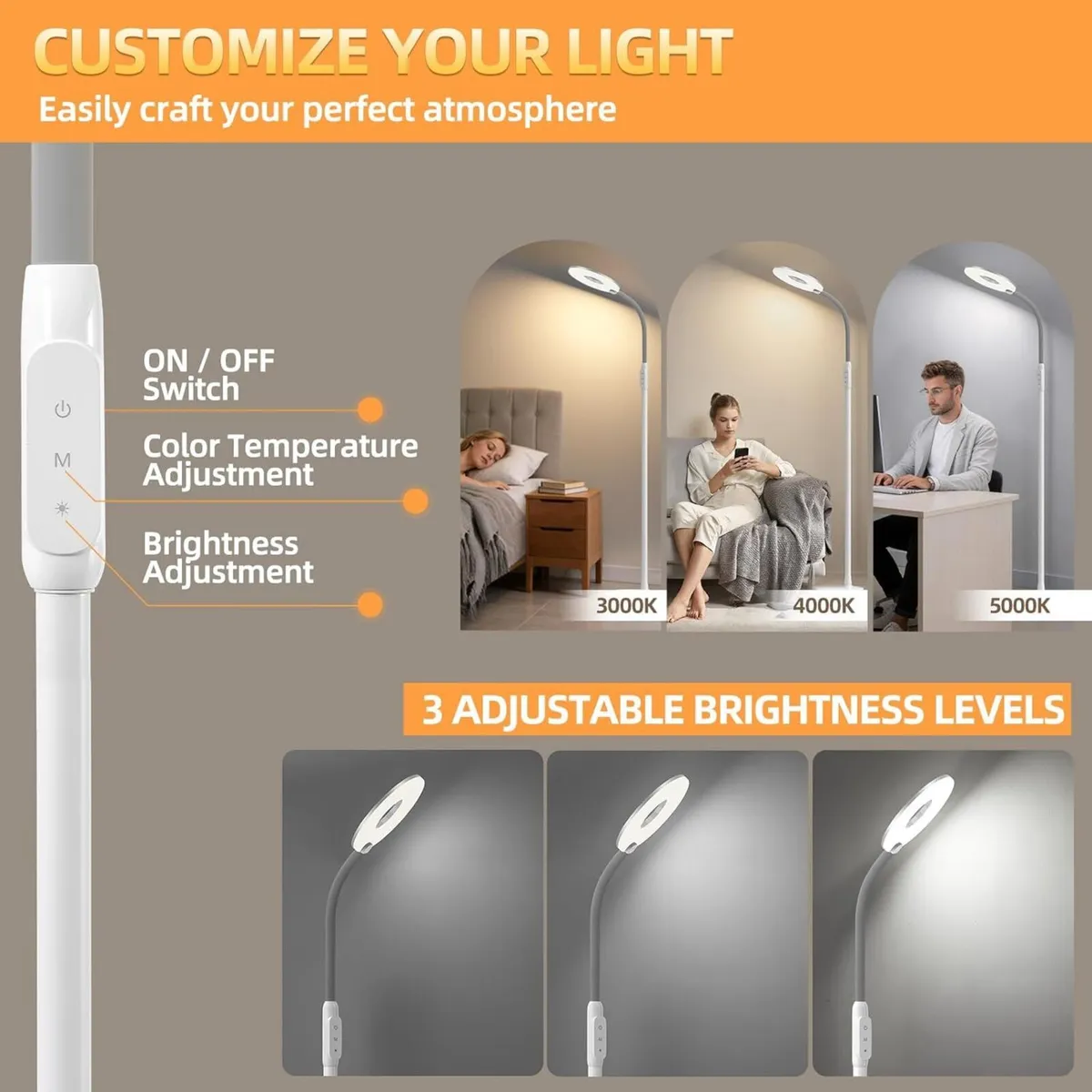 Floor Lamp LED Standing Reading Light for Living - Image 2