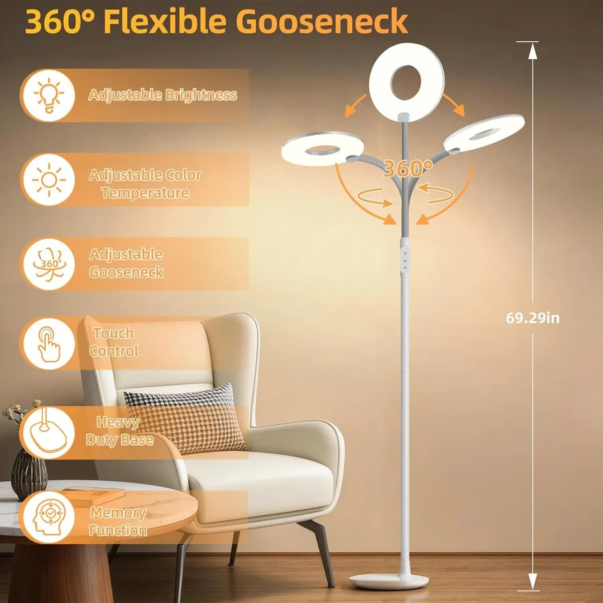 Floor Lamp LED Standing Reading Light for Living - Image 3
