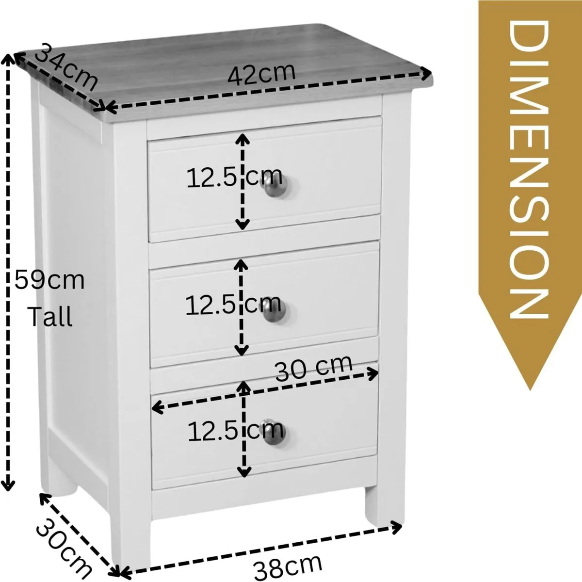 Bedside Table 3 Drawers Solid Wooden Side End - Image 2