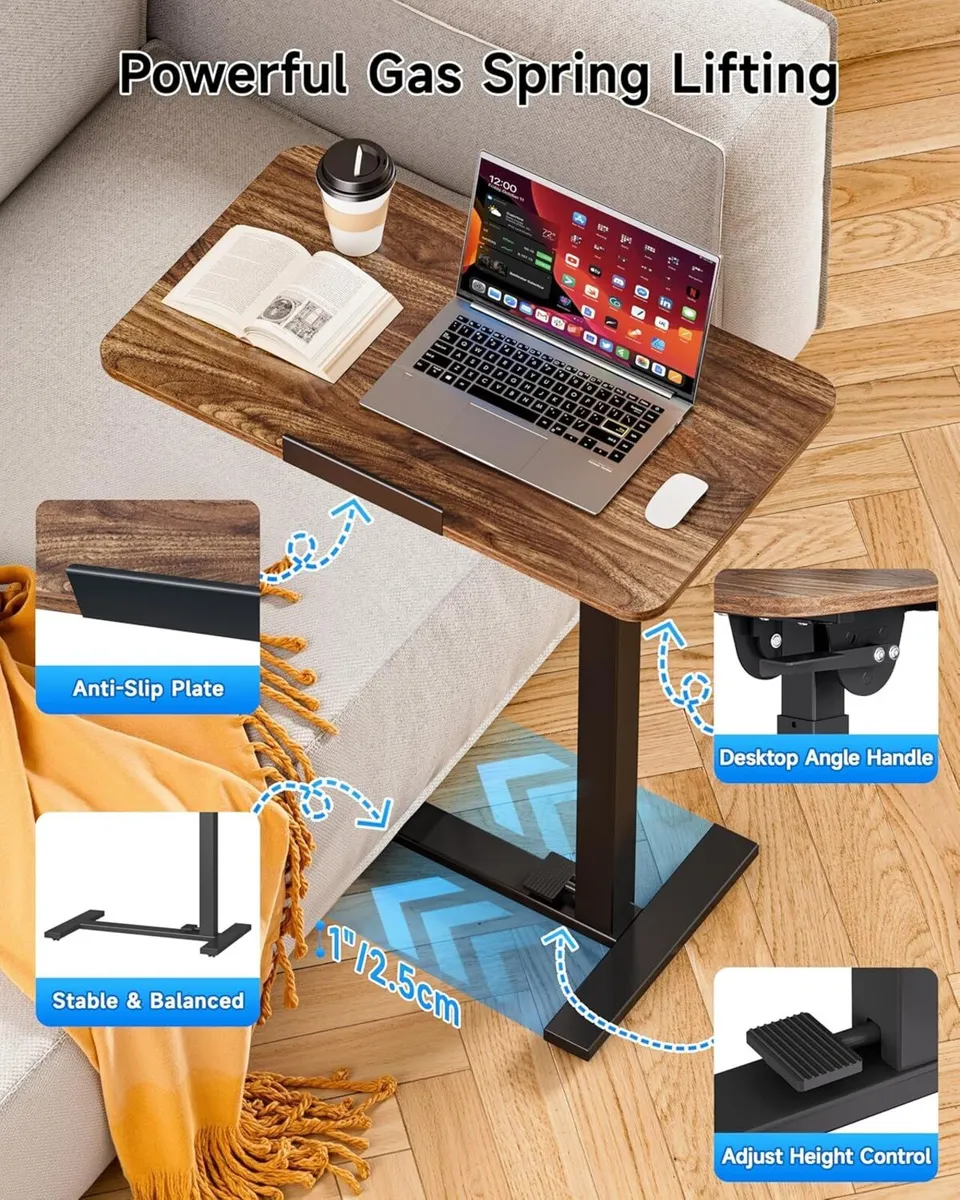 Mobile Standing Desk Laptop Pneumatic with Wheels - Image 3