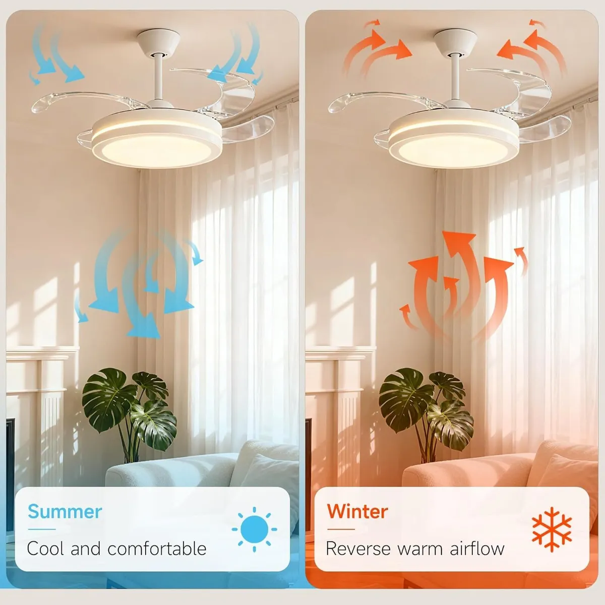 107CM Retratable Ceiling Fan with Lights Remote 6 - Image 4