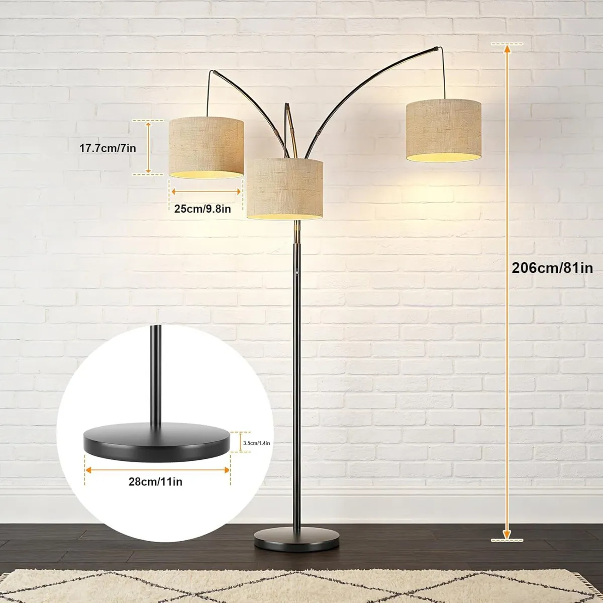 Inch Arc Floor Lamp for Bedroom 3-Light Dimmable - Image 4