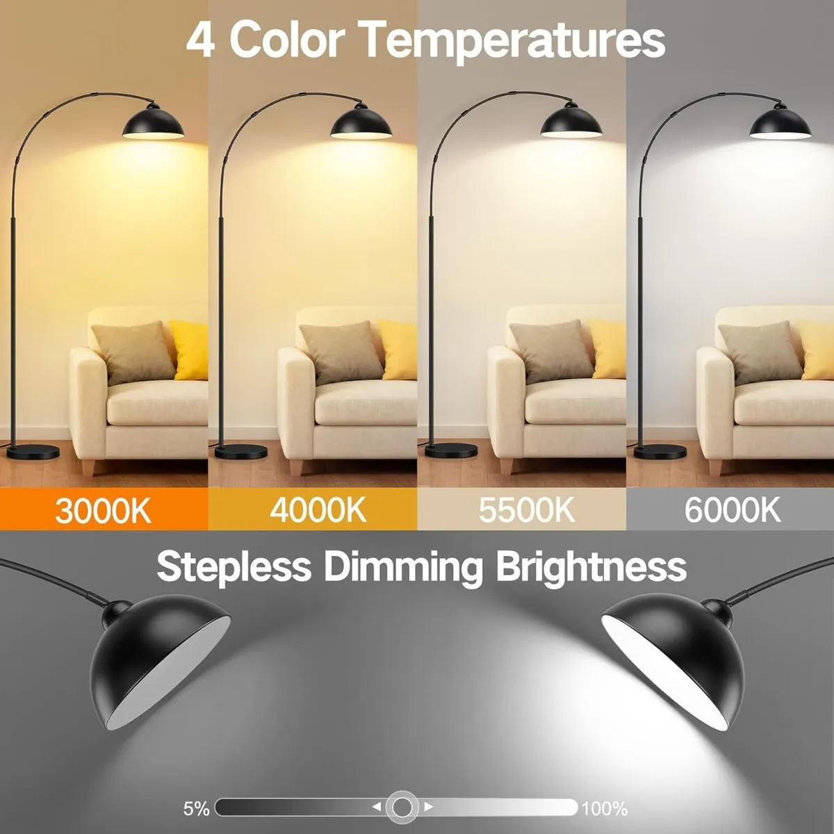 Arc Floor Lamp for Living Room 80.3" Dimmable - Image 2