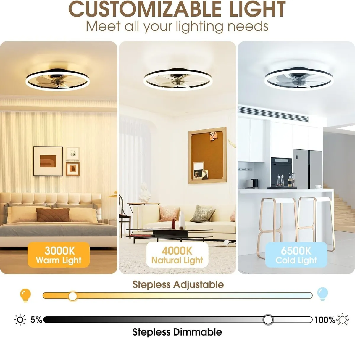 Ceiling Fan with Light Remote 3000K-6500K Dimmable - Image 2
