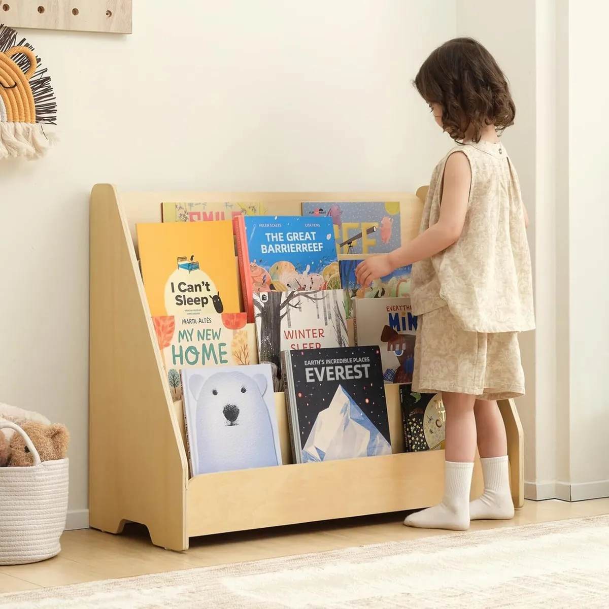 4-Tier Kids Bookshelf Wooden Front Facing Toddler - Image 2