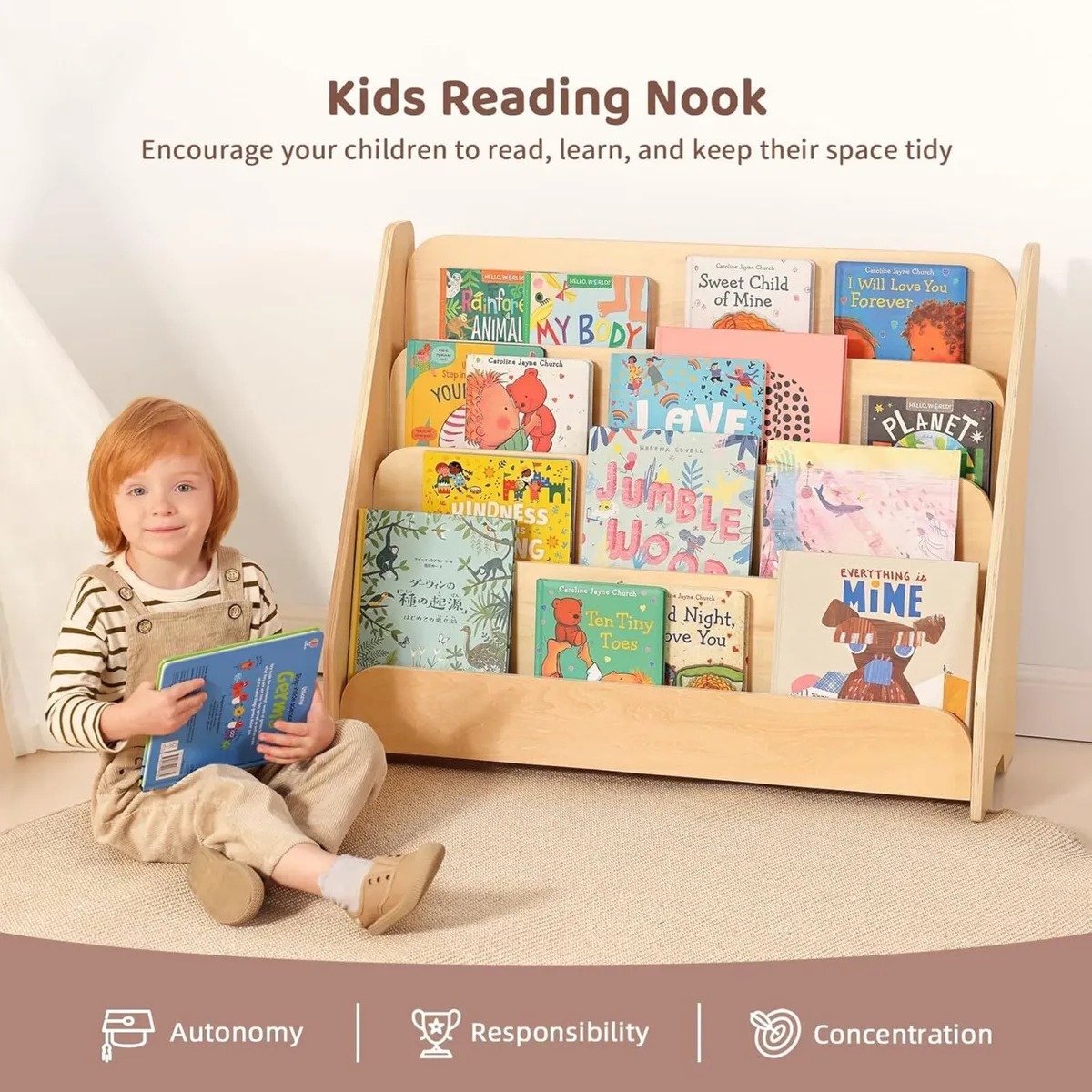4-Tier Kids Bookshelf Wooden Front Facing Toddler - Image 4