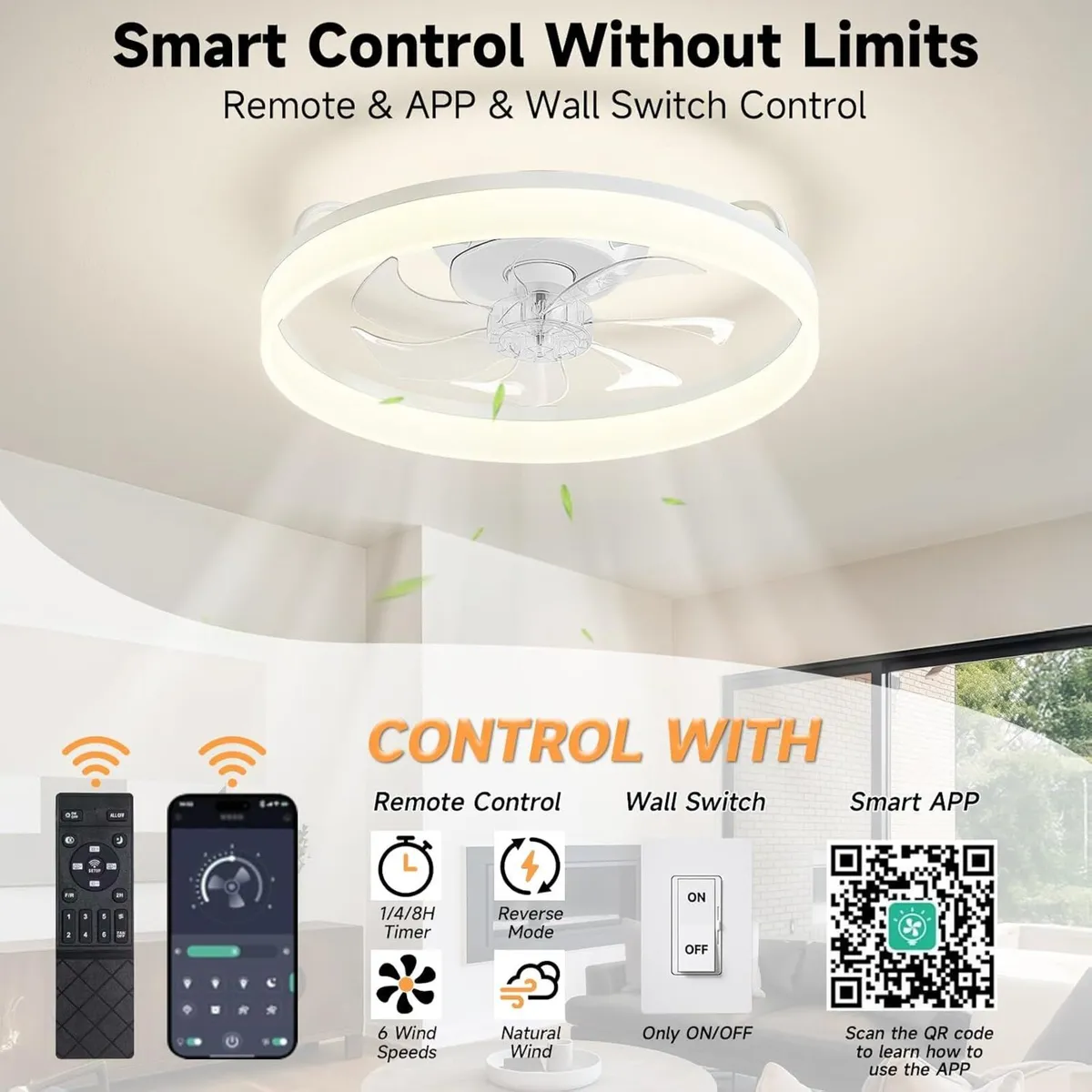 Reversible Quiet Ceiling Fans with Lights - Image 2