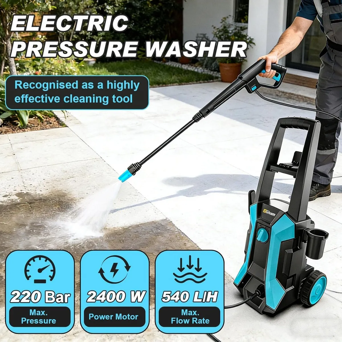 Pressure Washer 2400W 220bar 540L H Electric - Image 3