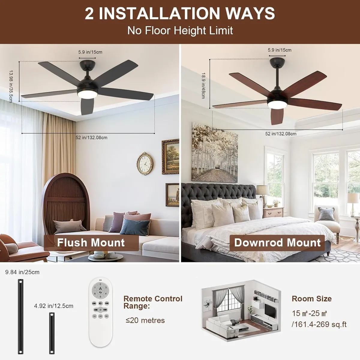 Ceiling Fans with Lights and Remote 52 Inch - Image 2