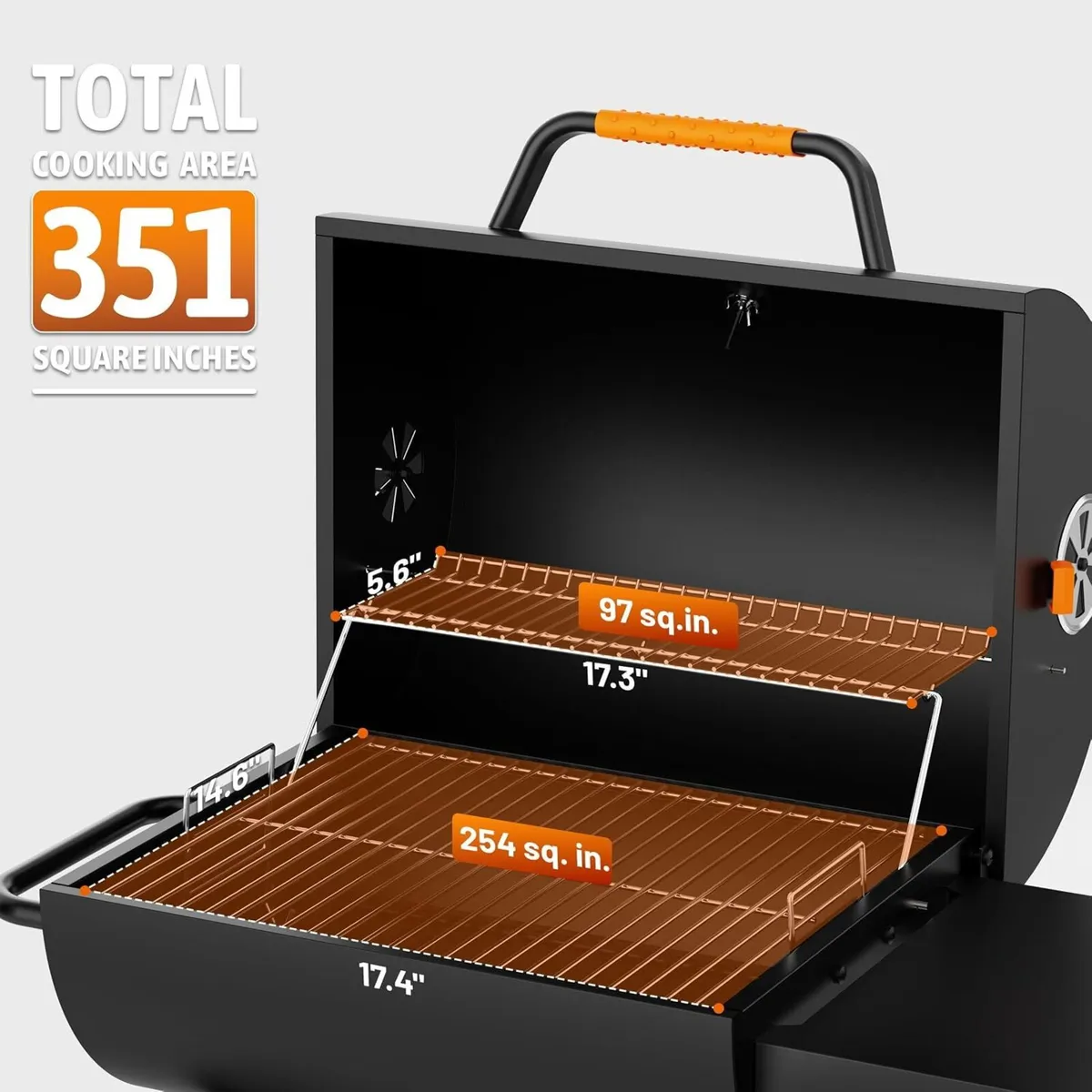 20" Bbq Grill with Height-Adjustable Tray- 351 Sq - Image 4