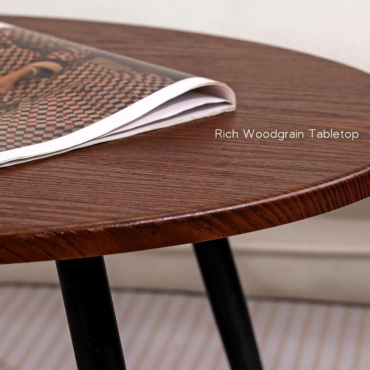2 Pcs Oval Coffee Table Retro Walnut Tables - Image 4