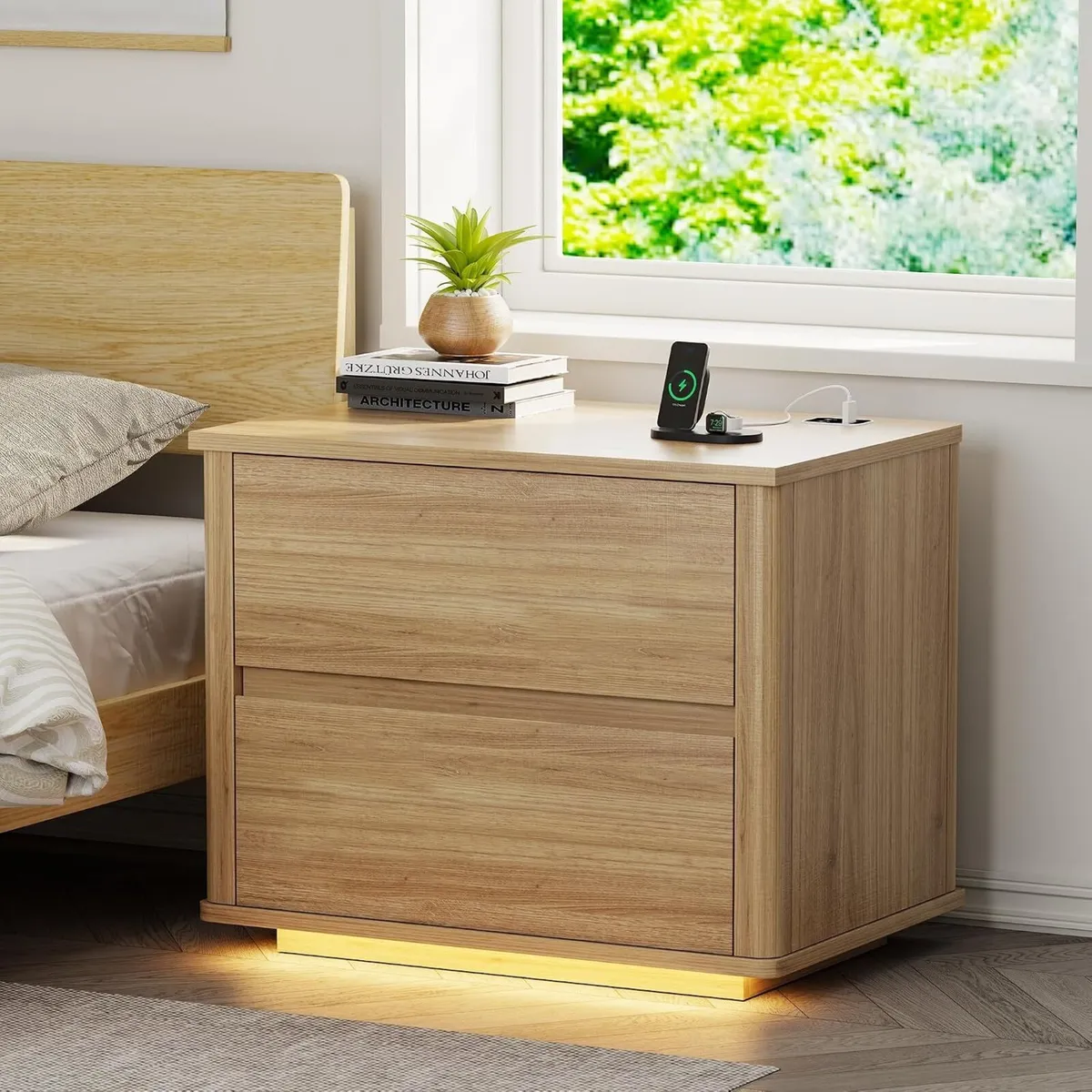 Minimalist Bedside Table with Charging Station - Image 1