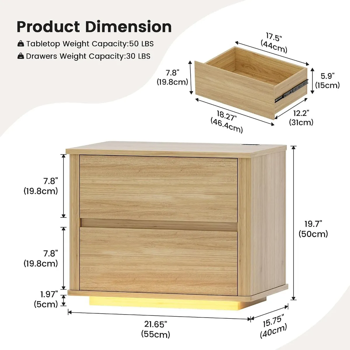 Minimalist Bedside Table with Charging Station - Image 2