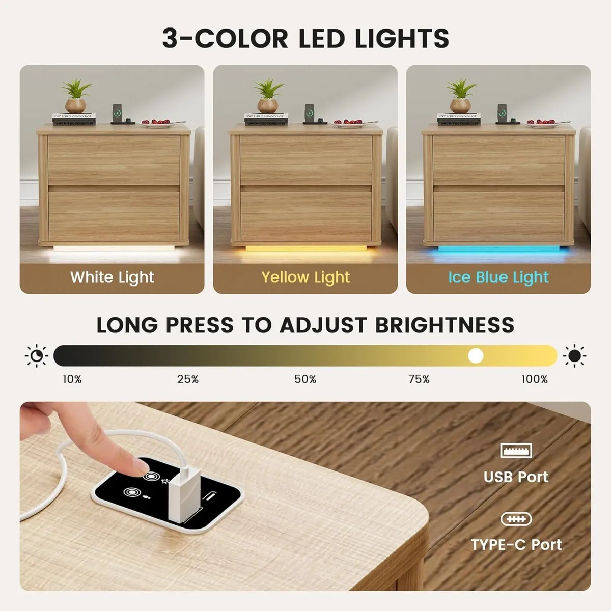 Minimalist Bedside Table with Charging Station - Image 3