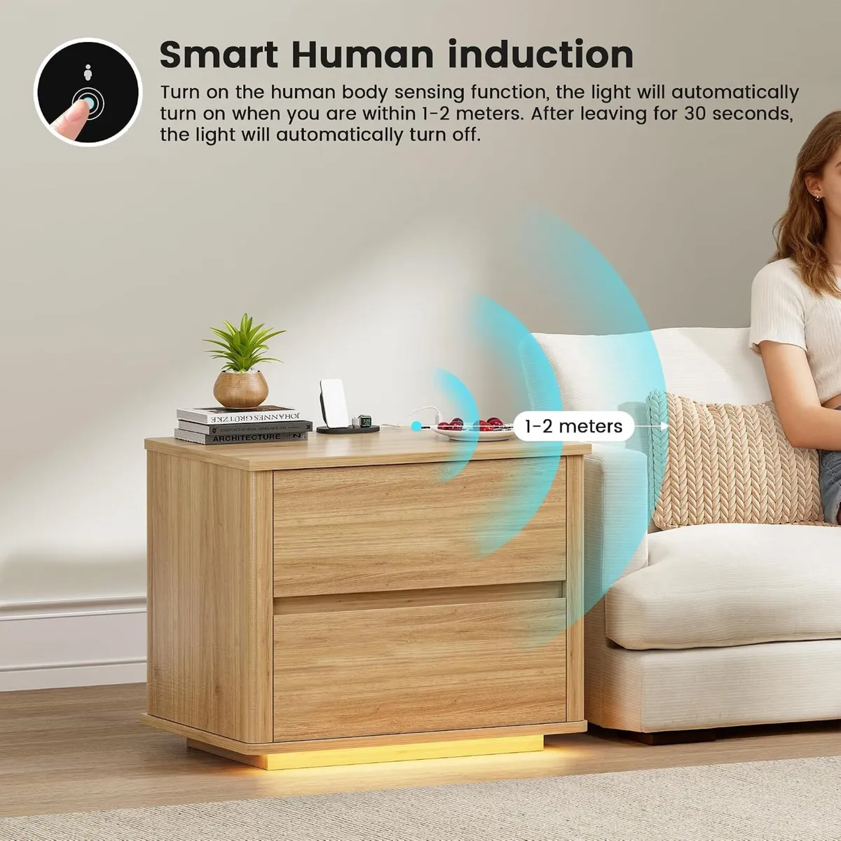 Minimalist Bedside Table with Charging Station - Image 4