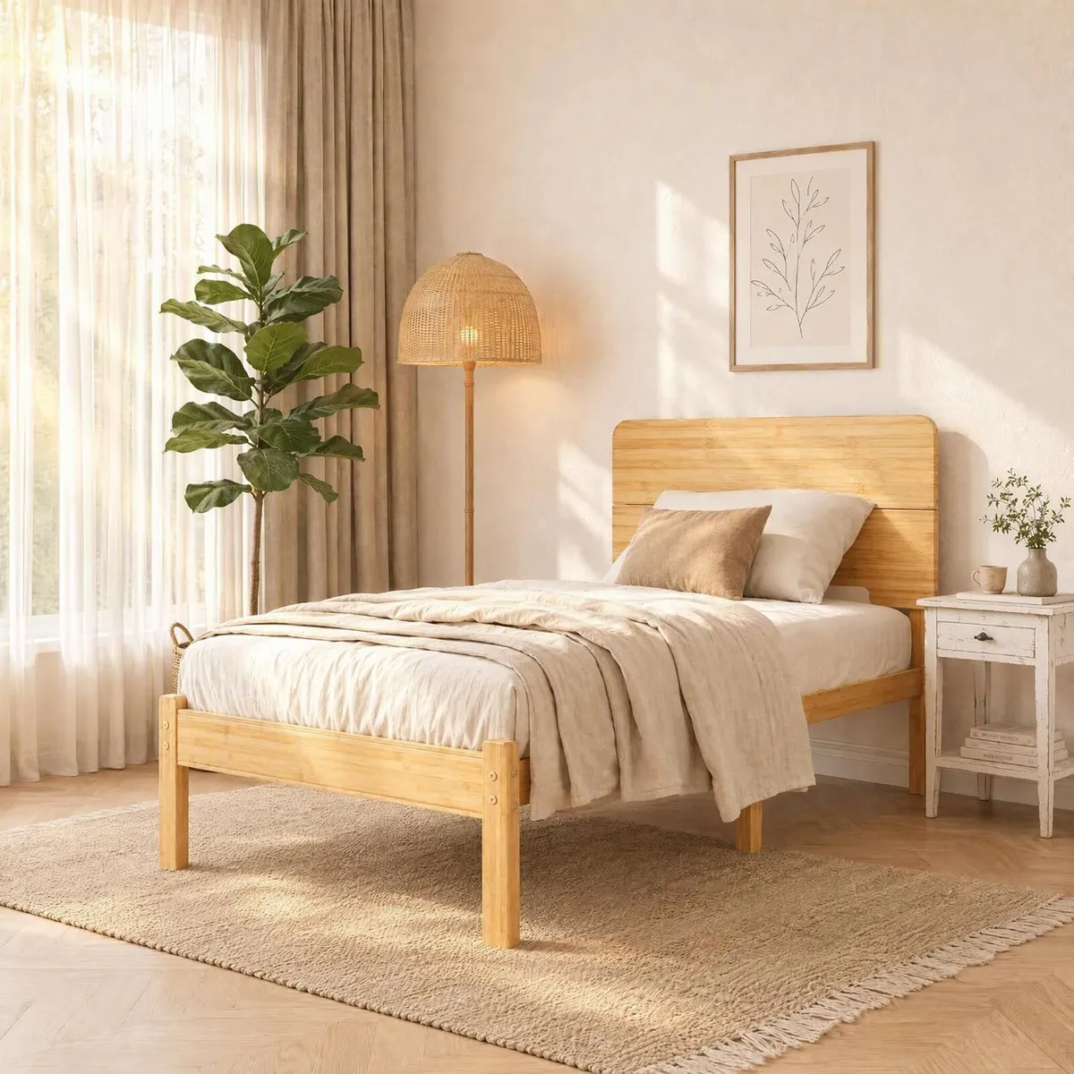 Wood Bed Frame with Headboard 14 Inch High - Image 1