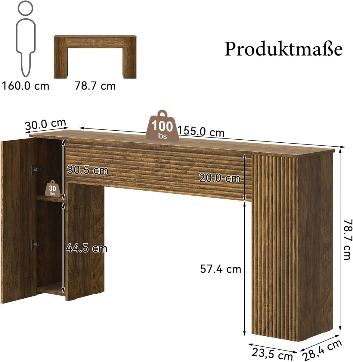 155CM Fluted Narrow Console Table with Storage - Image 2