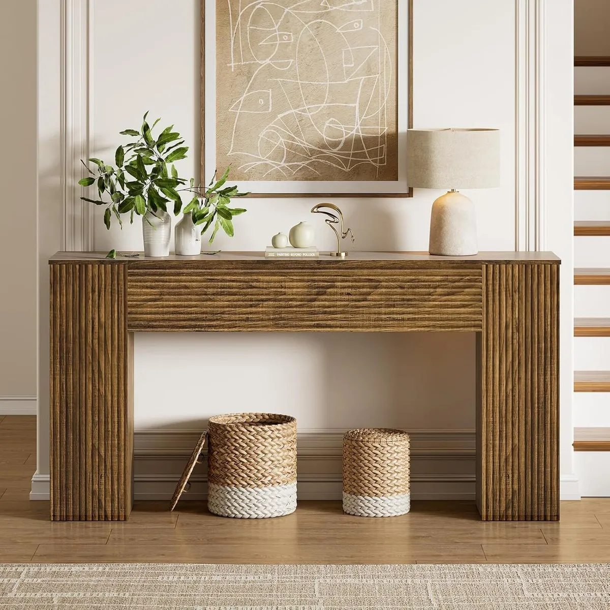 155CM Fluted Narrow Console Table with Storage - Image 3