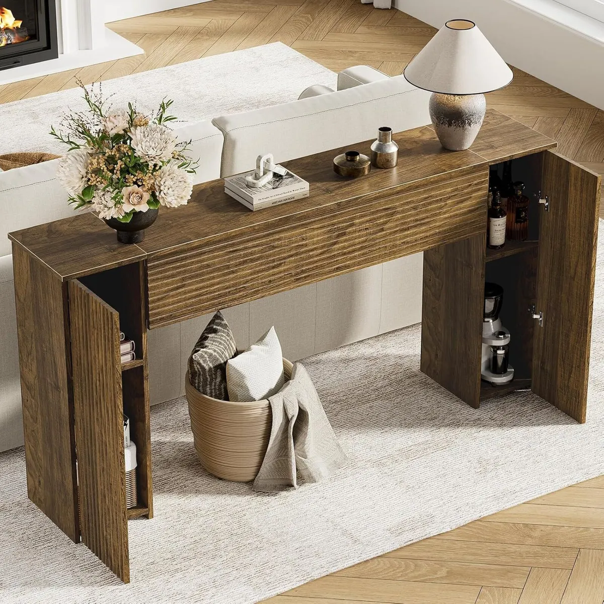 155CM Fluted Narrow Console Table with Storage - Image 4