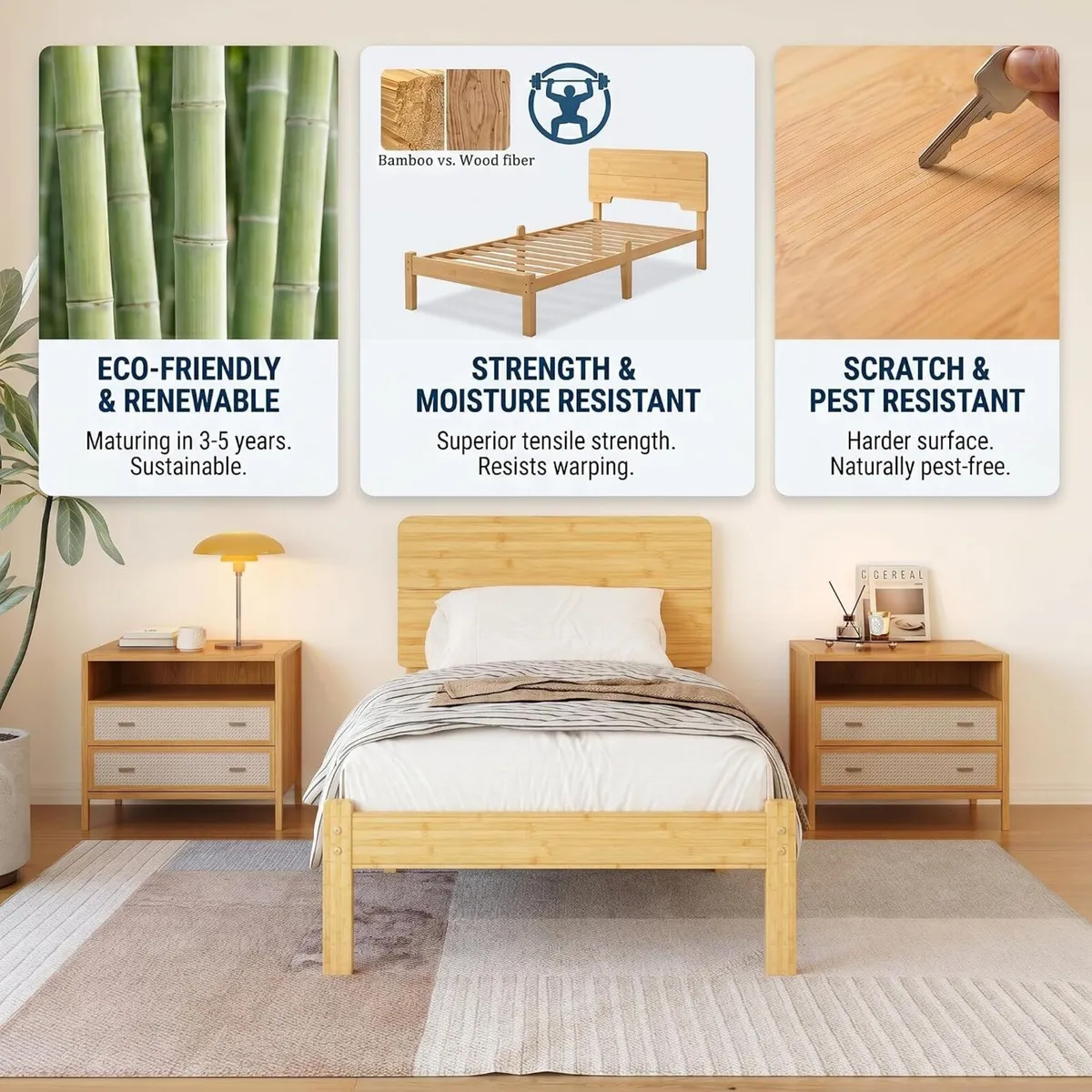 Wood Bed Frame with Headboard 14 Inch High - Image 4