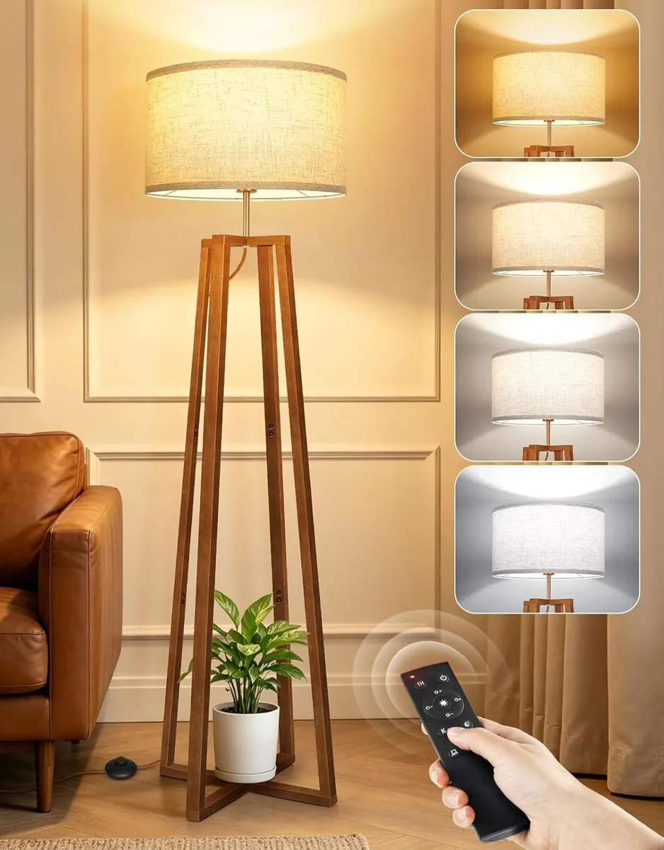 Walnut Floor Lamp with Crossed Square Wooden Base - Image 1
