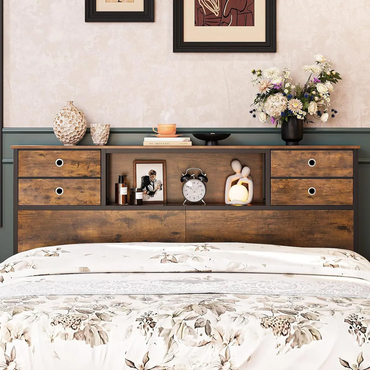 Bed Headboard with Storage Freestanding 4 Fabric - Image 2