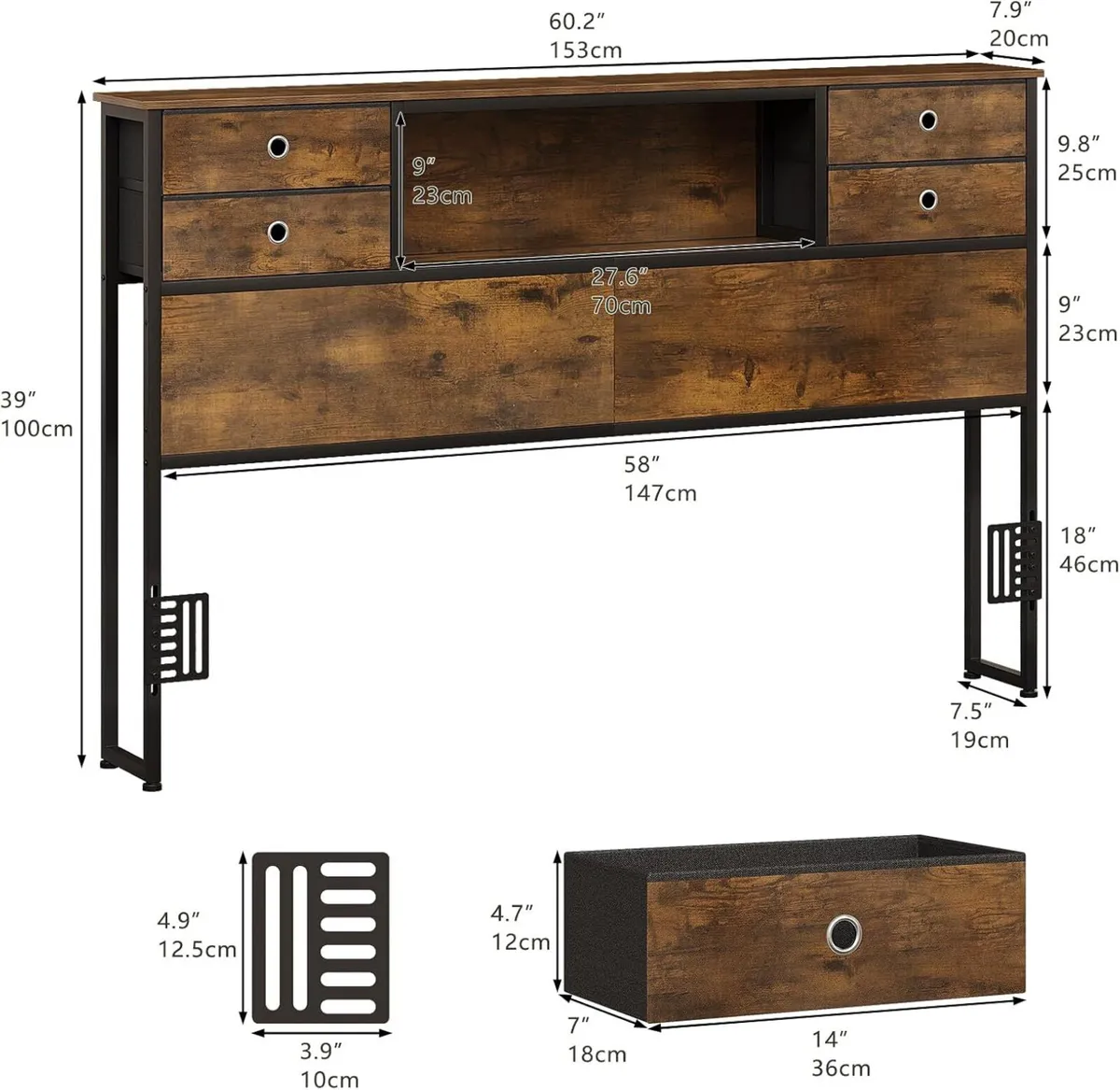 Bed Headboard with Storage Freestanding 4 Fabric - Image 3