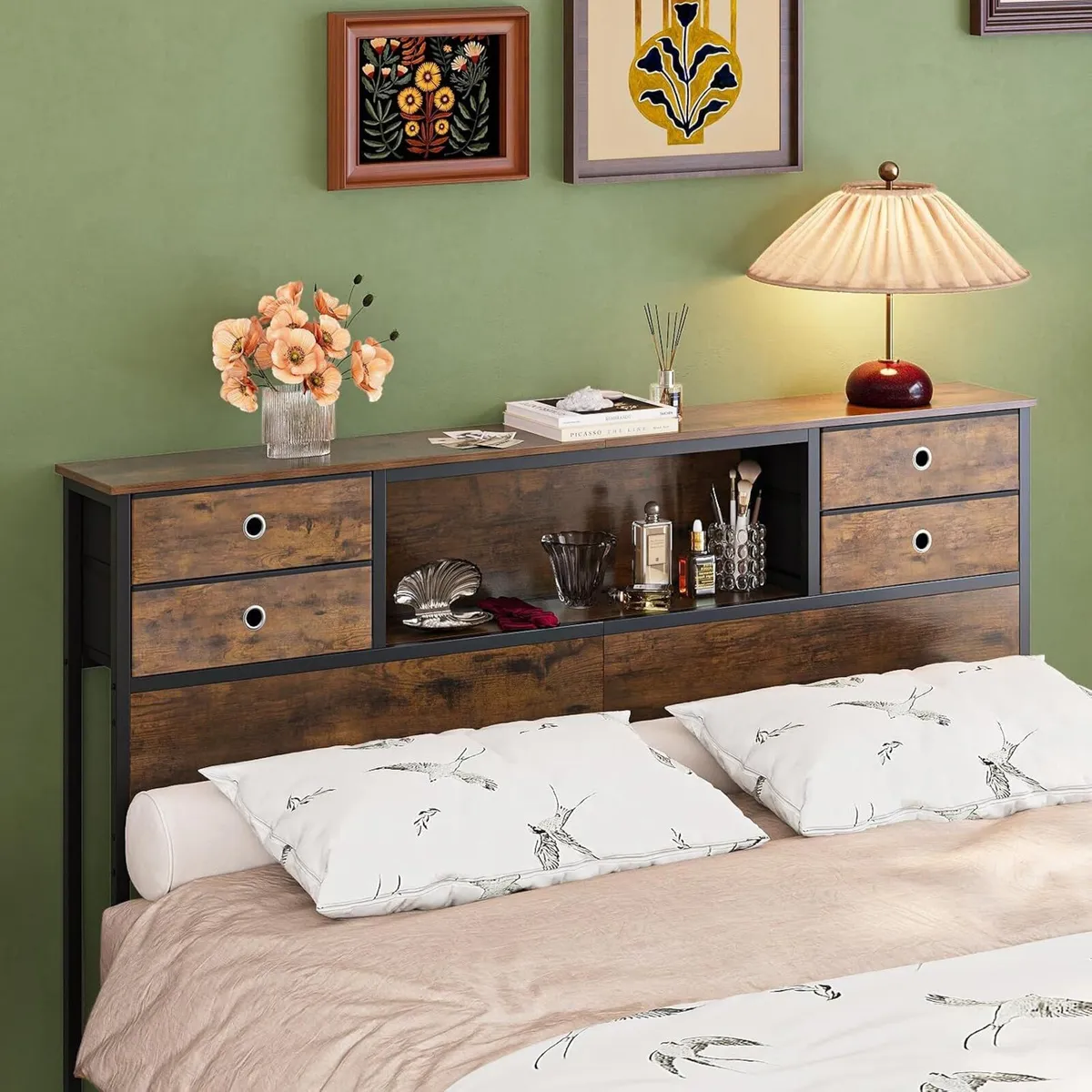Bed Headboard with Storage Freestanding 4 Fabric - Image 4