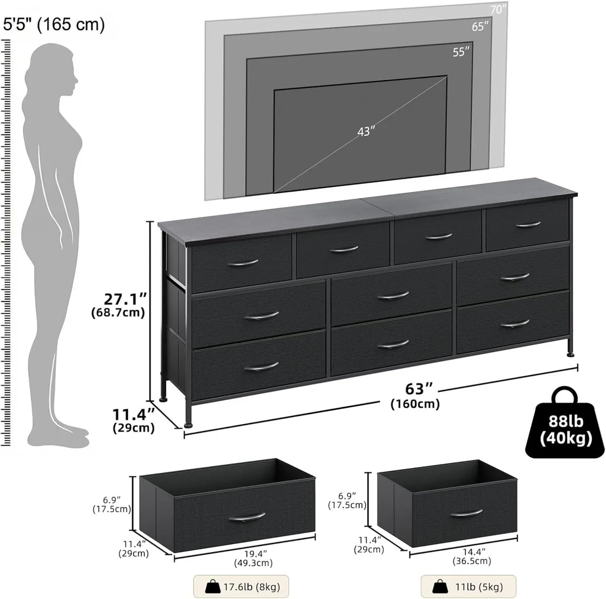 Bedroom Dresser Chests of Drawers with 10 Fabric - Image 3