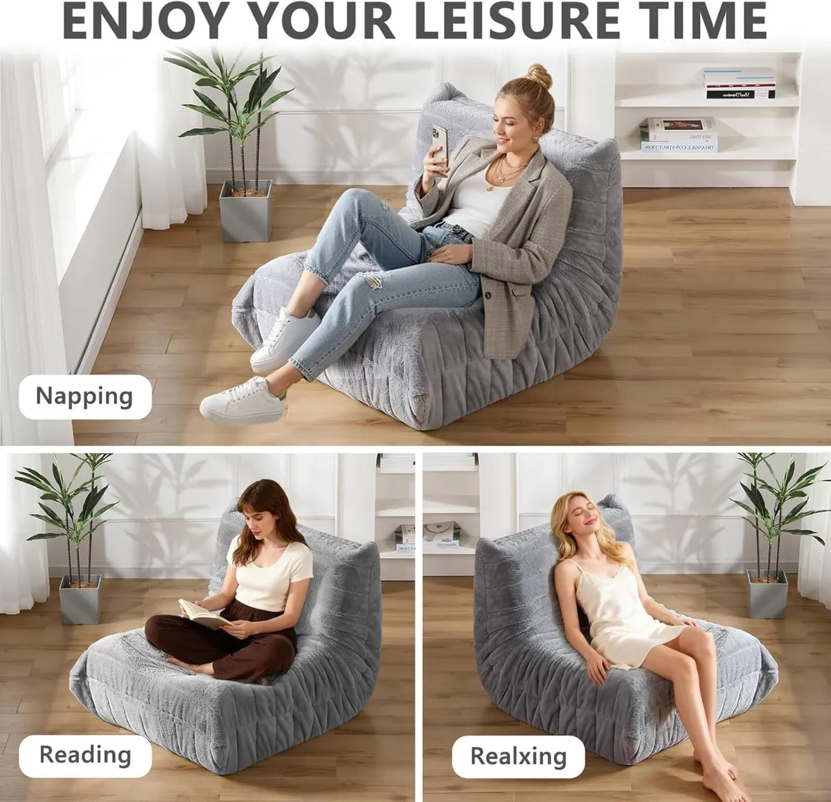 Bean Bag Chair W Filling Comfy Lounge Floor - Image 4