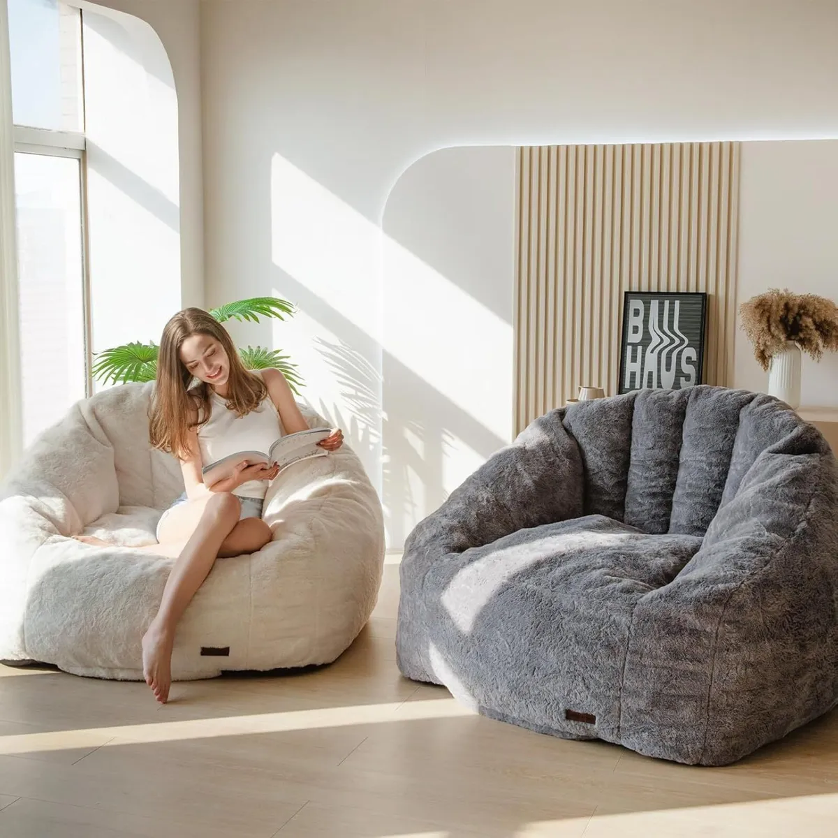 Giant Bean Bag Chair Faux Fur Shell Shaped - Image 4