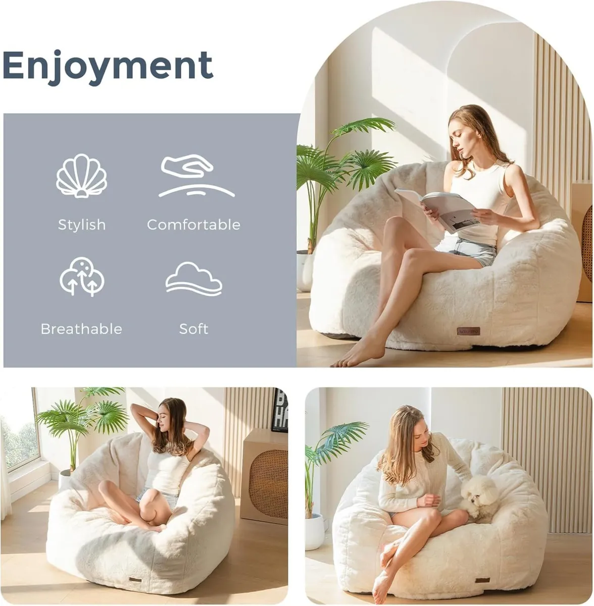 Giant Bean Bag Chair Faux Fur Shell Shaped - Image 3