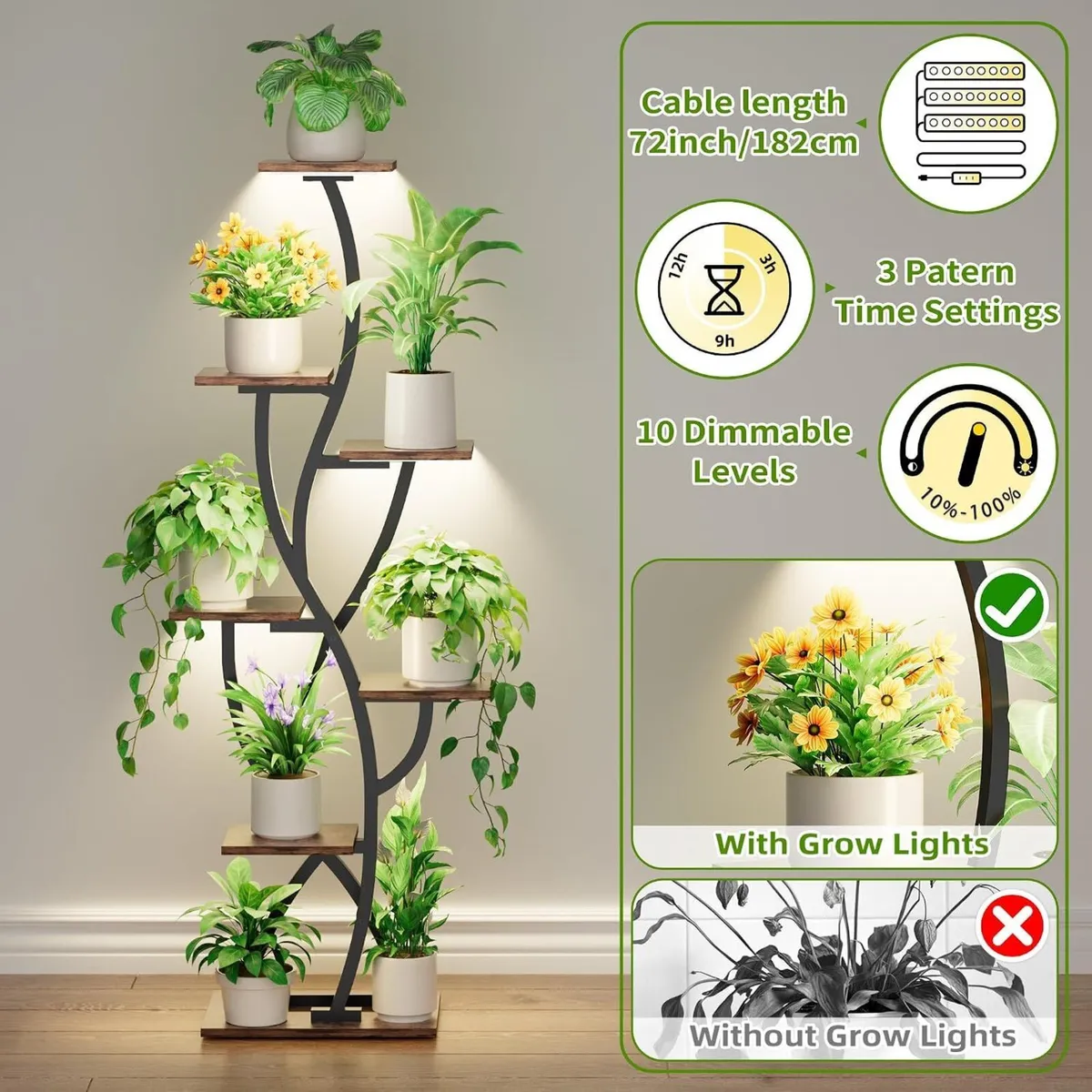 Plant Stand Indoor with Grow Lights 58" Corner - Image 4