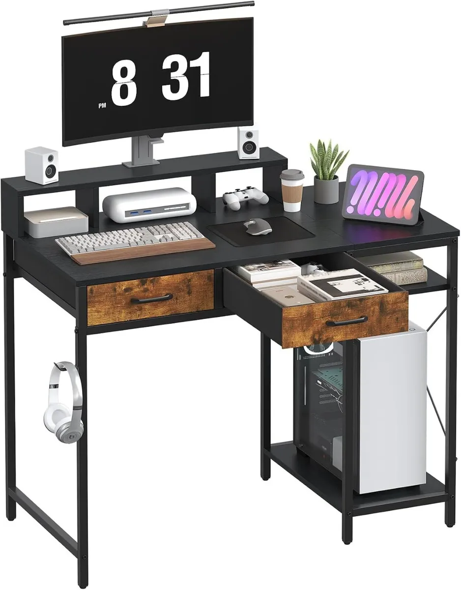 Computer Desk with Drawers Gaming Fixed Monitor - Image 1