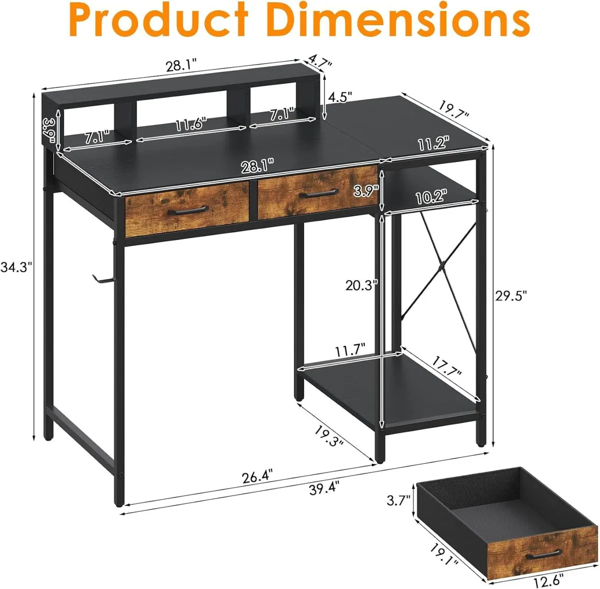 Computer Desk with Drawers Gaming Fixed Monitor - Image 3