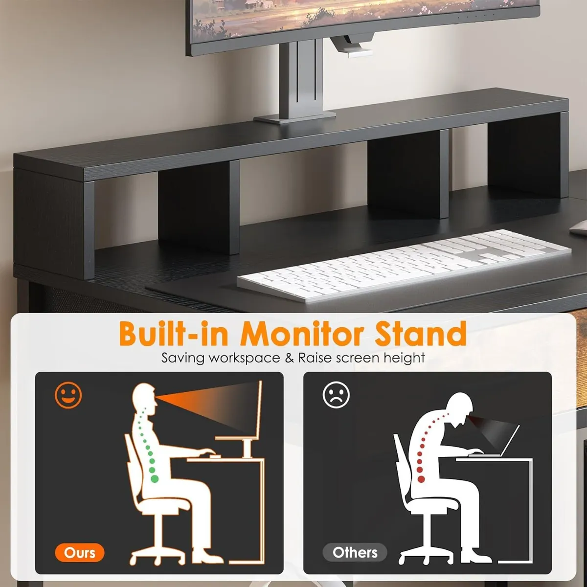 Computer Desk with Drawers Gaming Fixed Monitor - Image 4