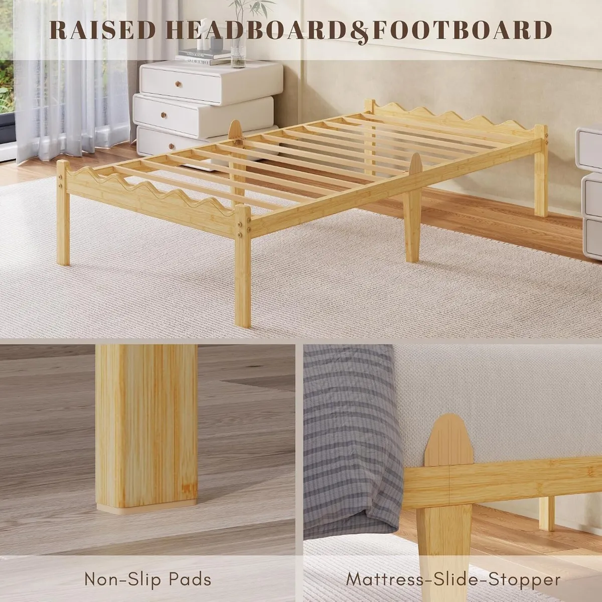 Wooden Bed Frame Modern Bamboo Wood Style - Image 4