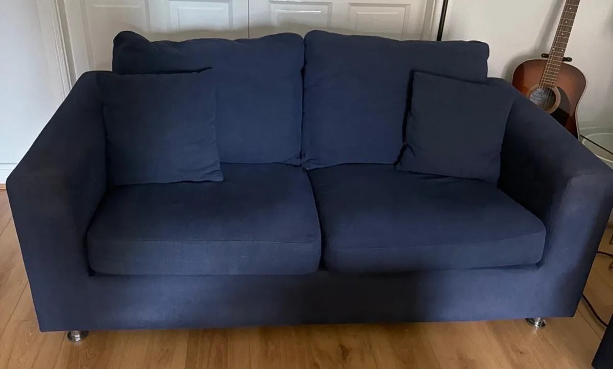 Navy 2 Piece Sofa Suite + Matching Footstool - Image 1