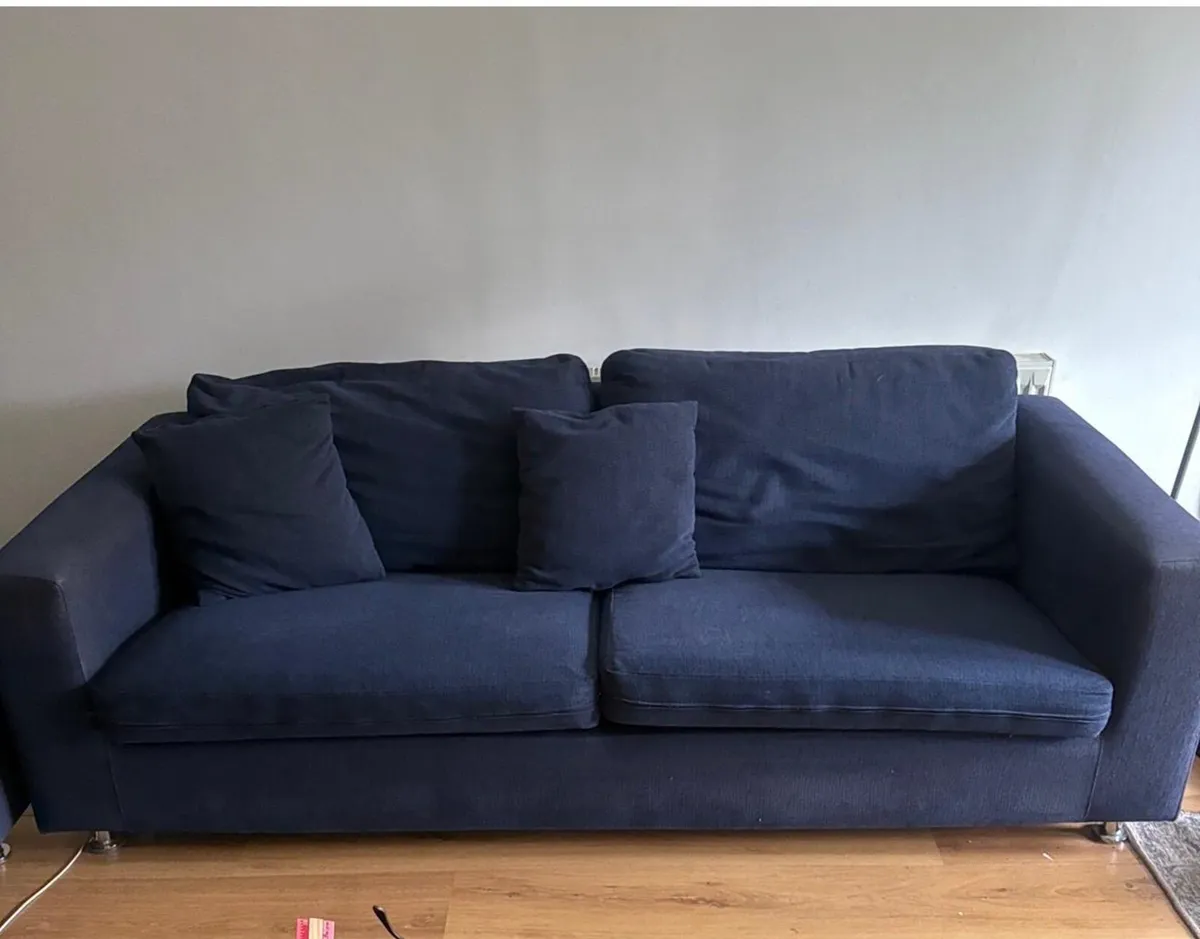 Navy 2 Piece Sofa Suite + Matching Footstool - Image 2