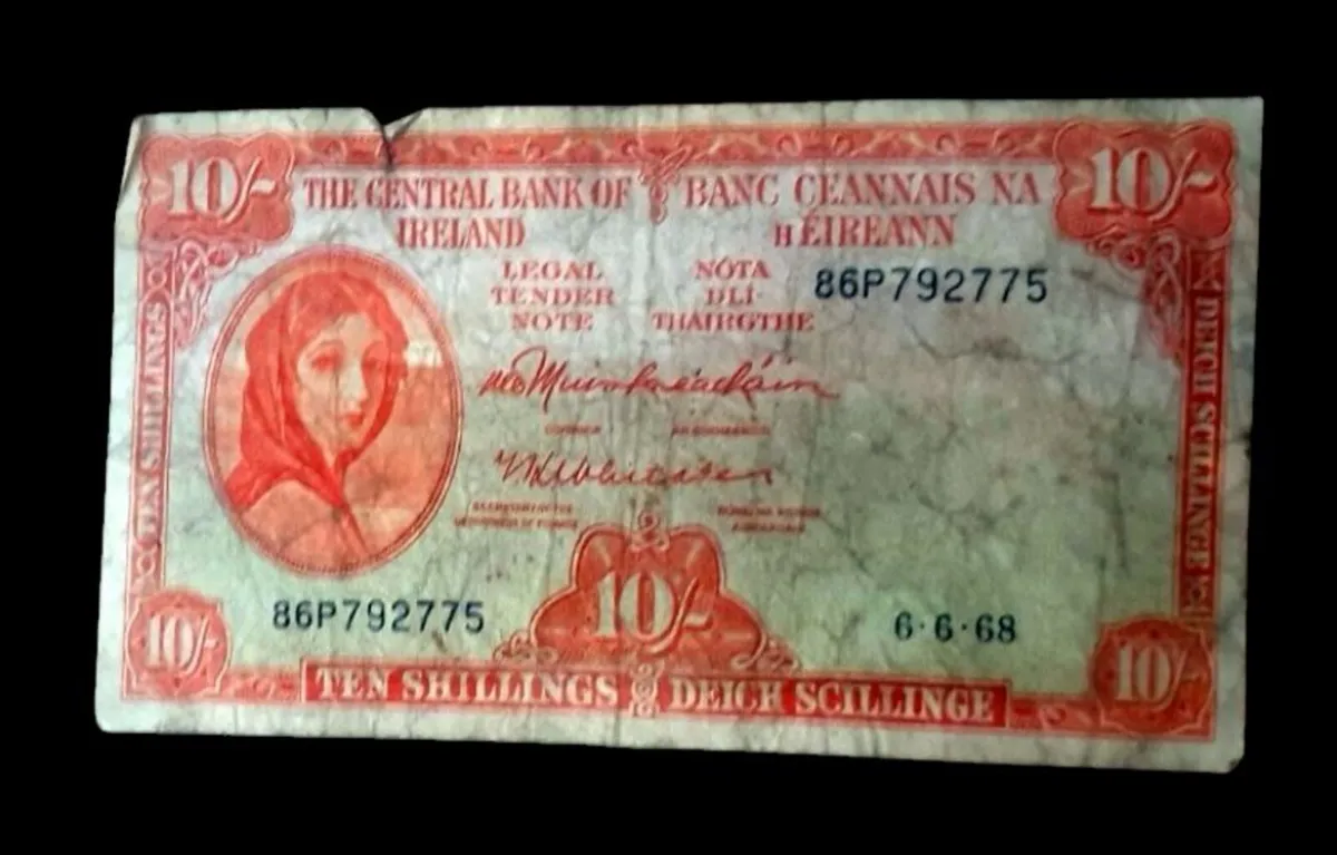 Vintage 1968 Irish 10 Shilling Note (Lady Lavery) - Image 2