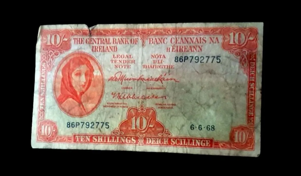 Vintage 1968 Irish 10 Shilling Note (Lady Lavery) - Image 4