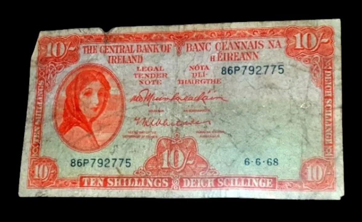 Vintage 1968 Irish 10 Shilling Note (Lady Lavery) - Image 1