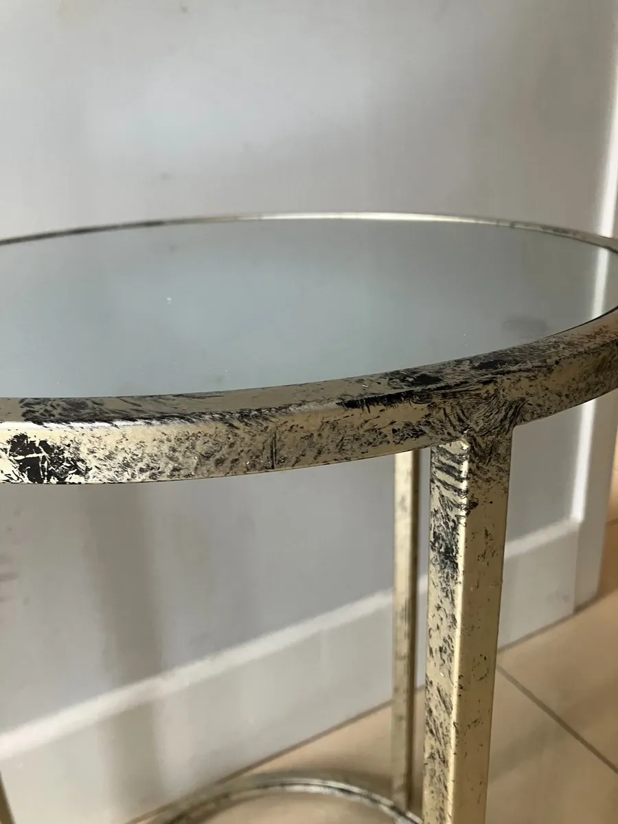 Nest of 3 Distressed Champagne Mirror Tables - Image 2