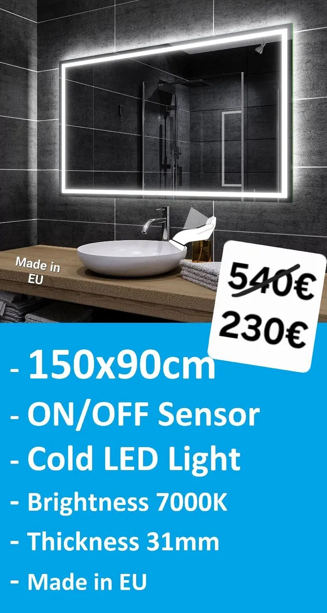 LED Bathroom Mirror 150x90cm Sensor Switch Makeup - Image 2
