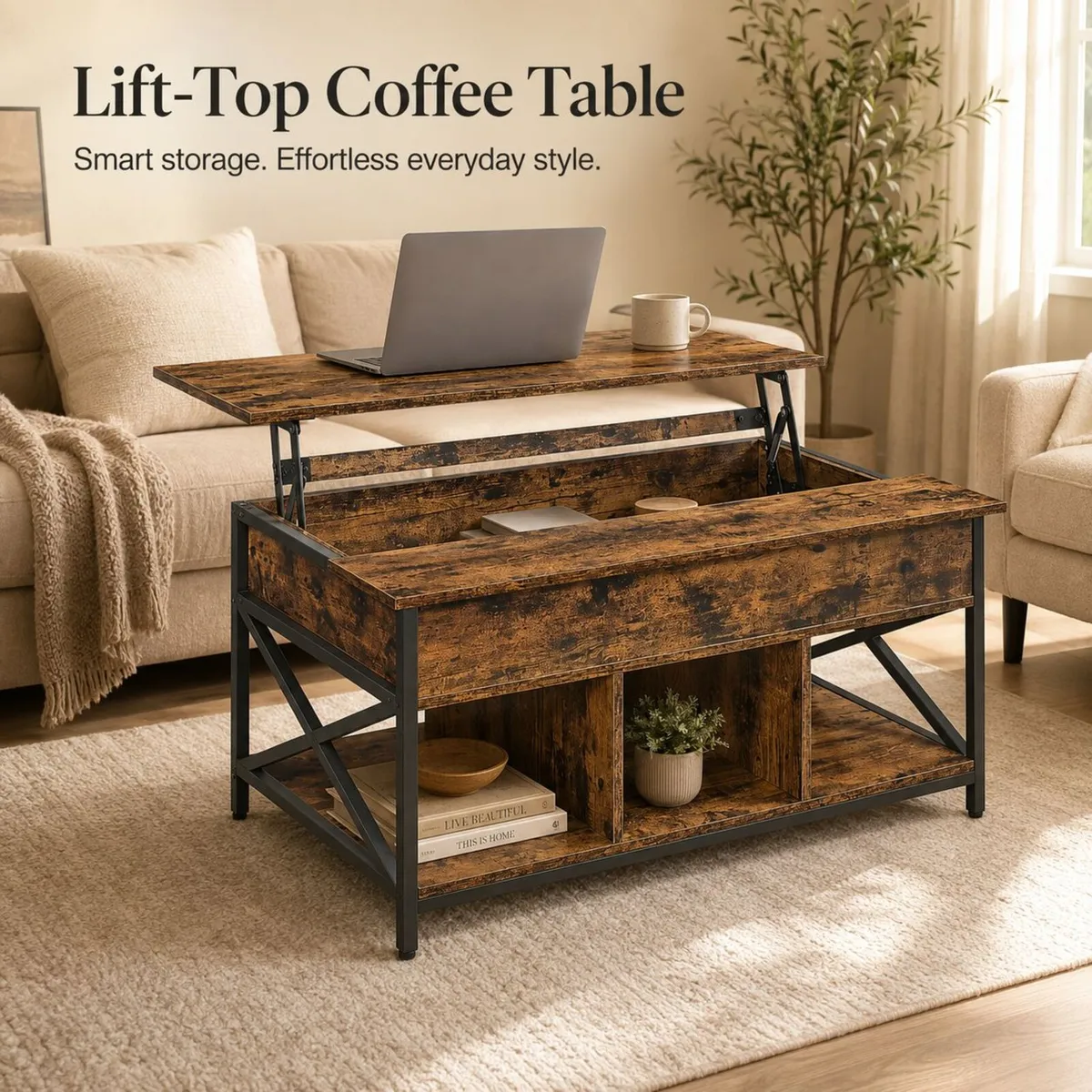 Industrial Lift Top Coffee Table with Hidden Stor - Image 1