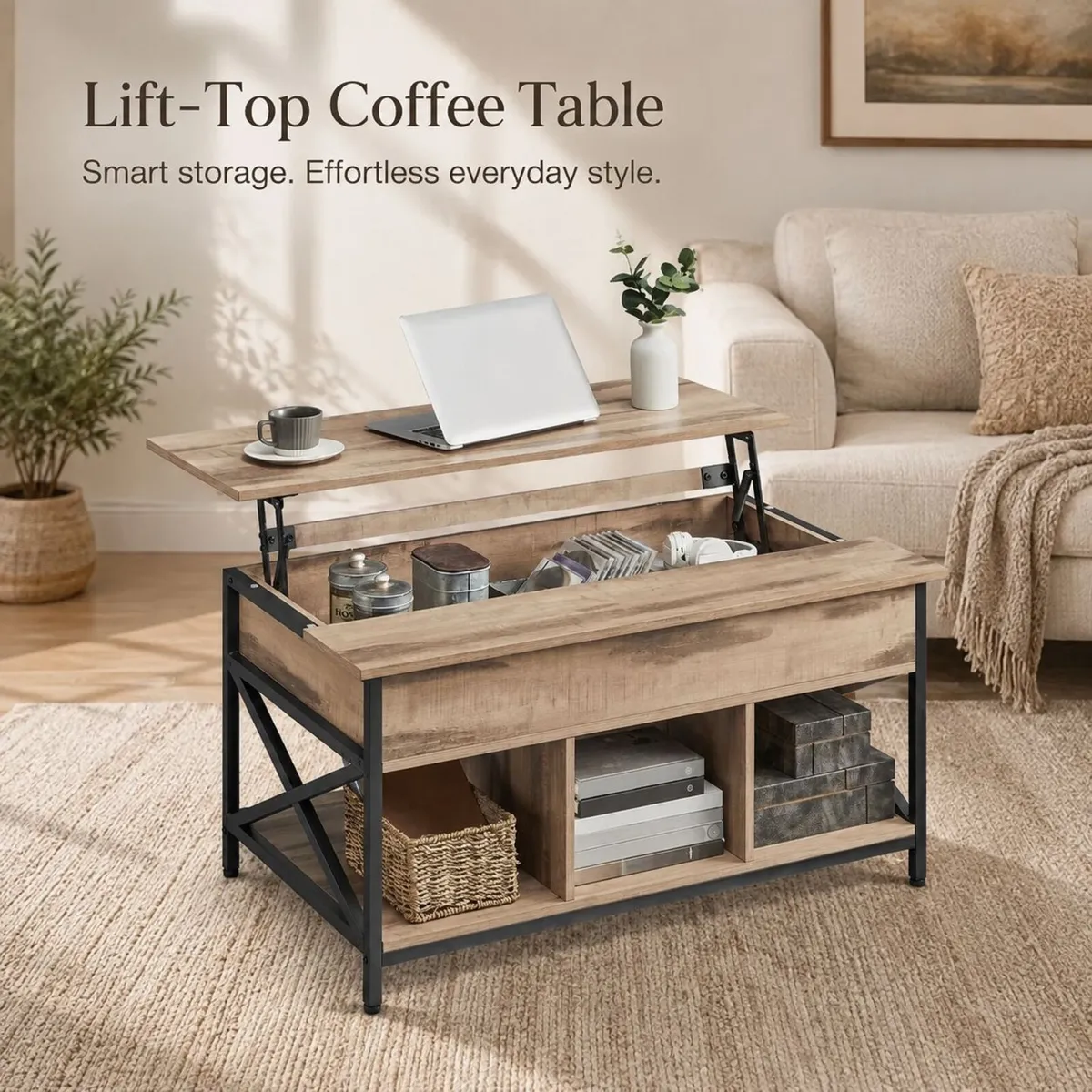 Industrial Lift Top Coffee Table with Hidden Stor - Image 2